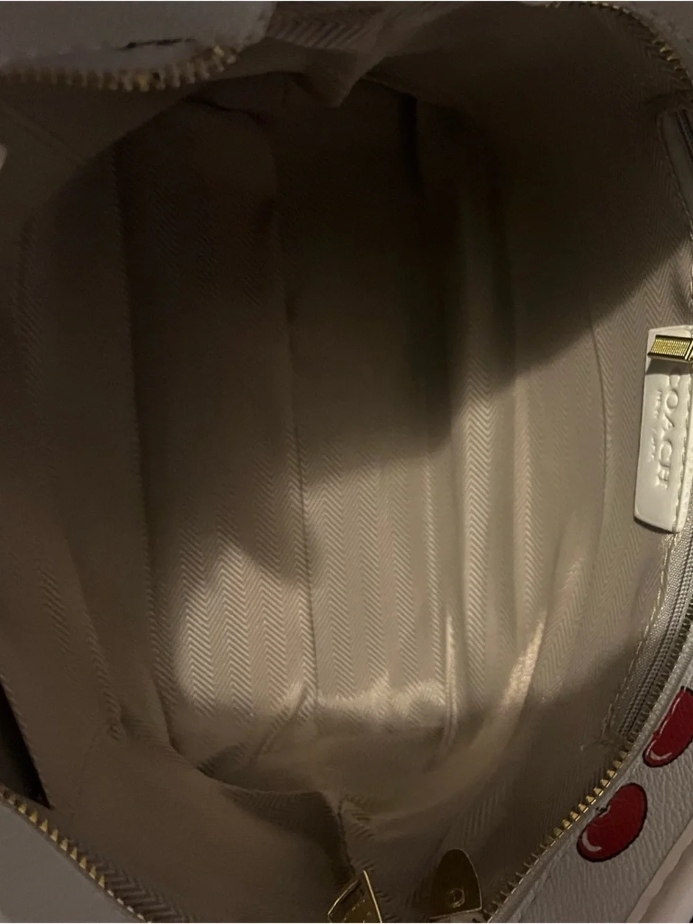 Coach White Leather Tote with Red Cherry Print - Picture 5 of 7